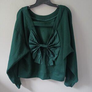 Maeve Anthropolgie Womens Size Medium Bow Back Green Keyhole Sweater Long Sleeve